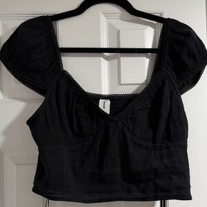 Abound Black Puff Sleeve V-Neck Crop Top